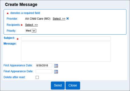 An image showing the create message page
