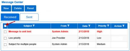 An image showing the Select/Deselect checkbox in the message center page 